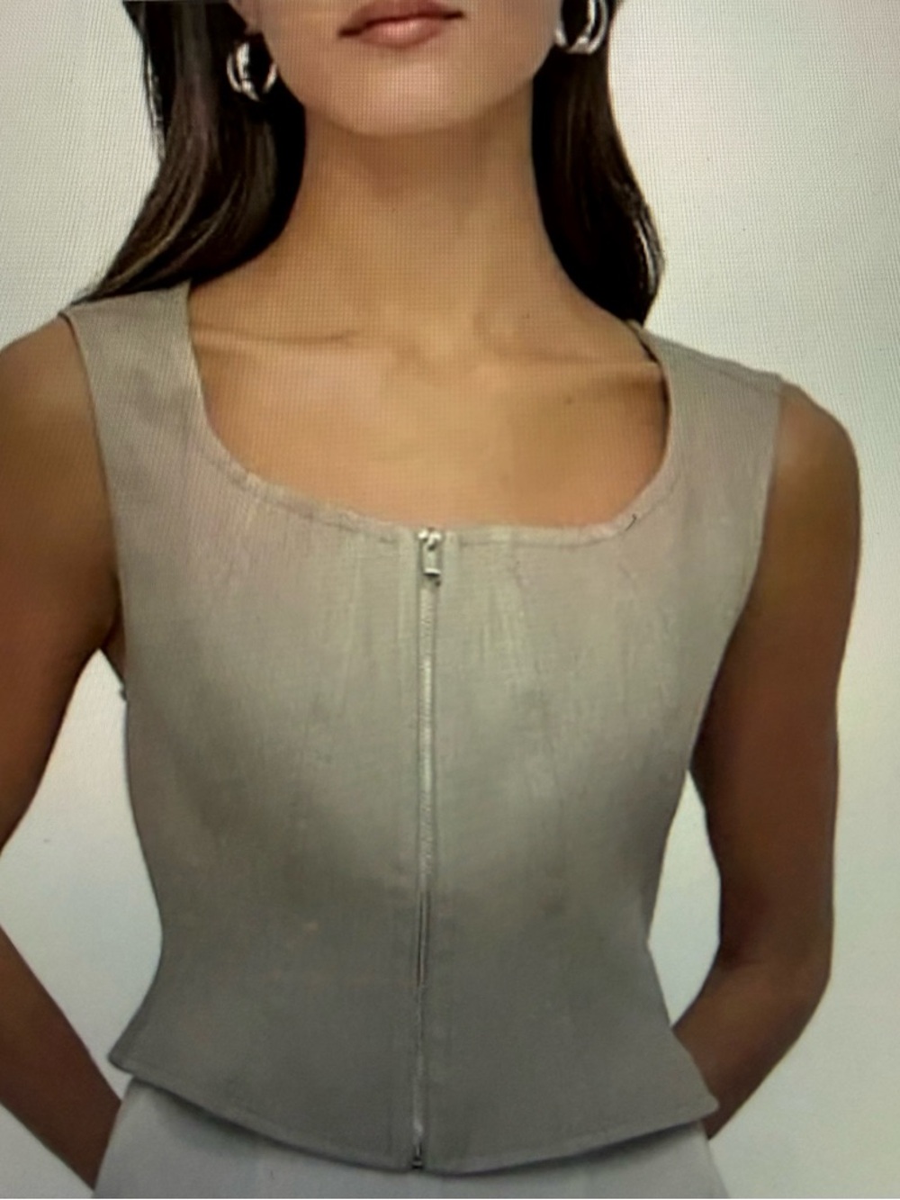 DKNY Taupe Sleeveless Zip Peplum Top